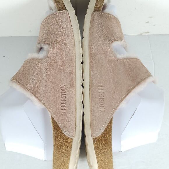 BIRKENSTOCK Women's Arizona EU38 US7 Narrow Pink Suede Shearling Slide Sandals - Picture 16 of 16